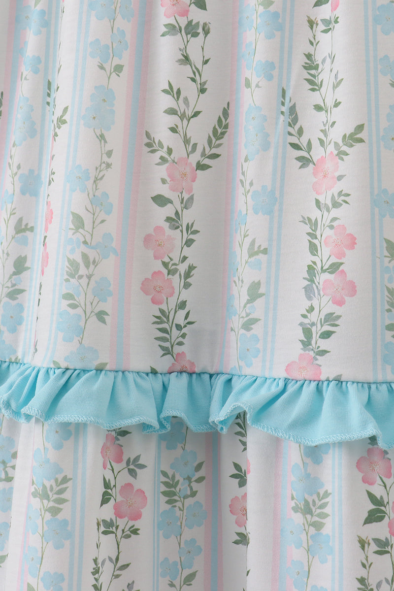 Blue floral print smocked mom dress - Aaria Tees Aaria Tees
