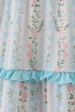 Blue floral print smocked mom dress - Aaria Tees Aaria Tees