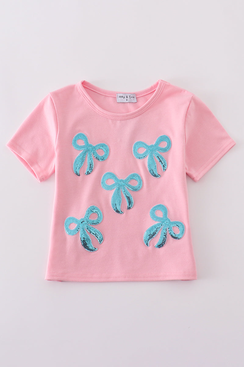 Pink bow sequin mom&me top - Aaria Tees Aaria Tees