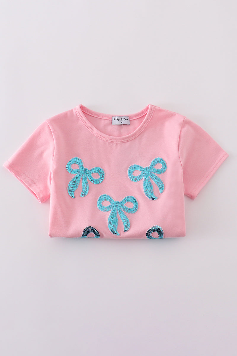 Pink bow sequin mom&me top - Aaria Tees Aaria Tees