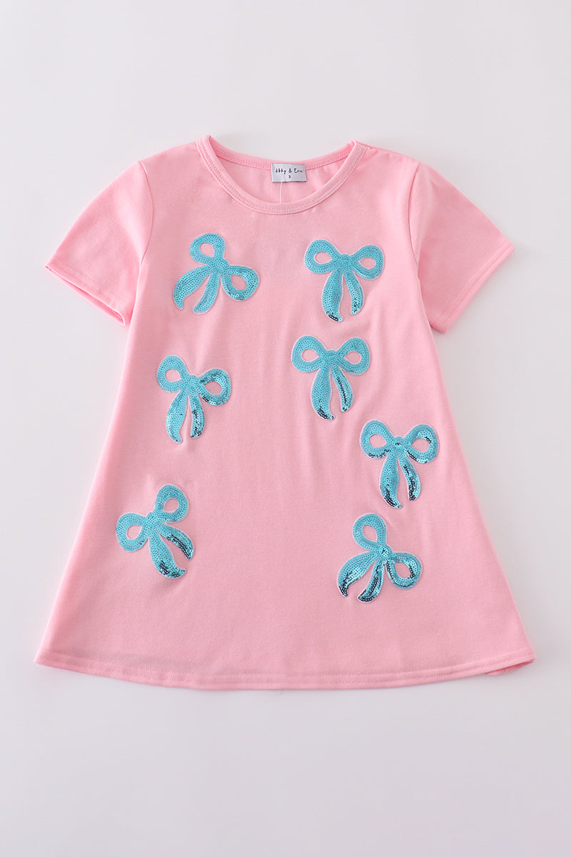 Pink bow sequin mom&me dress - Aaria Tees Aaria Tees