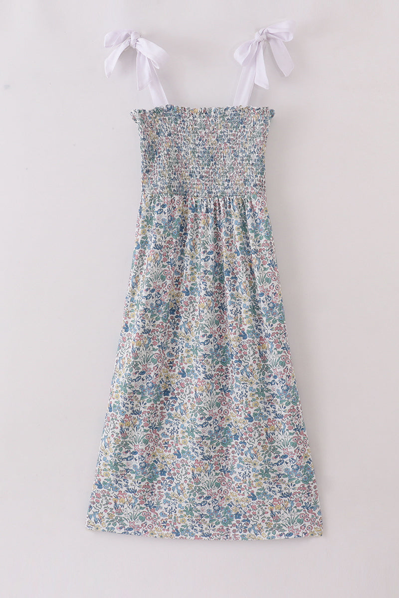 Vintage meadow print smocked mom dress - Aaria Tees