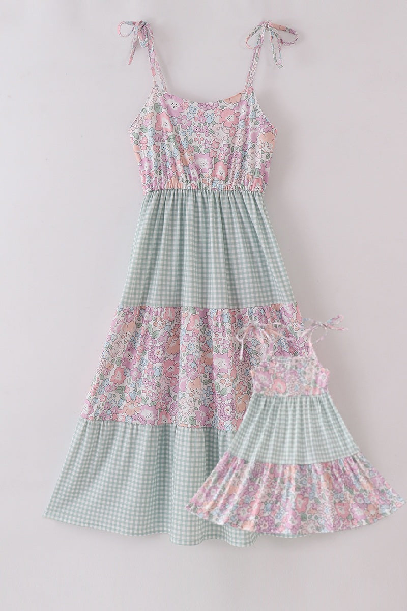 Garden gingham mom&me tiered dress - Aaria Tees Aaria Tees