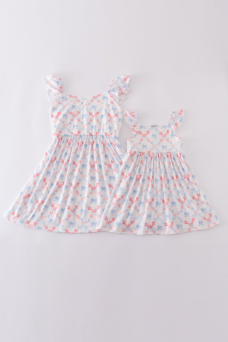 Blue bow lattice print mom&me dress - Aaria Tees Aaria Tees
