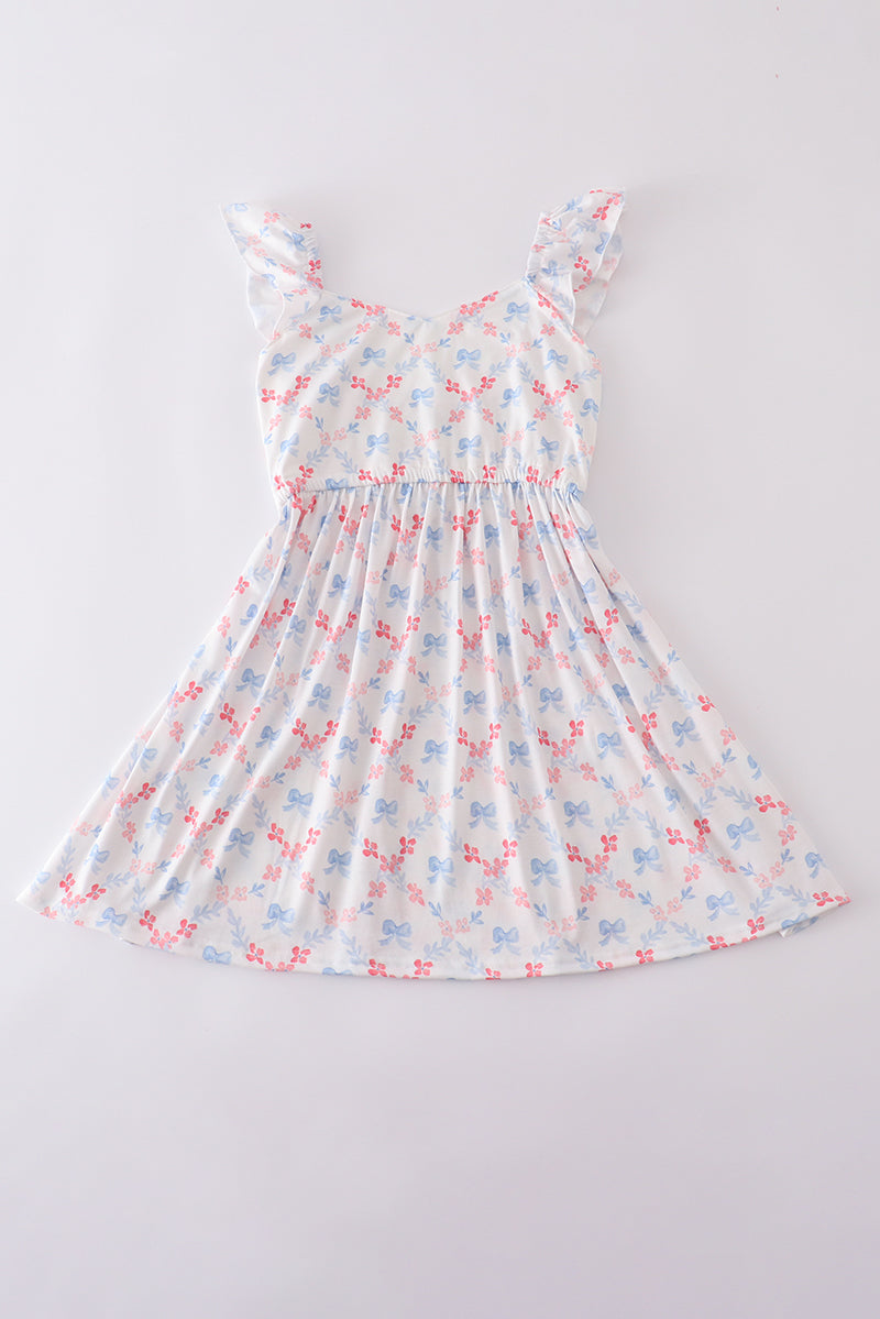 Blue bow lattice print mom&me dress - Aaria Tees Aaria Tees