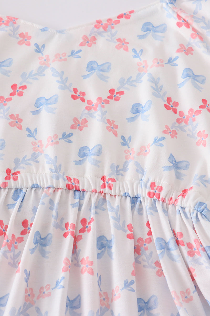 Blue bow lattice print mom&me dress - Aaria Tees Aaria Tees