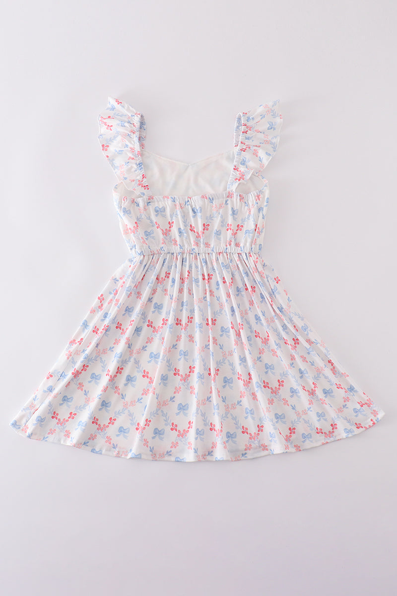 Blue bow lattice print mom&me dress - Aaria Tees Aaria Tees