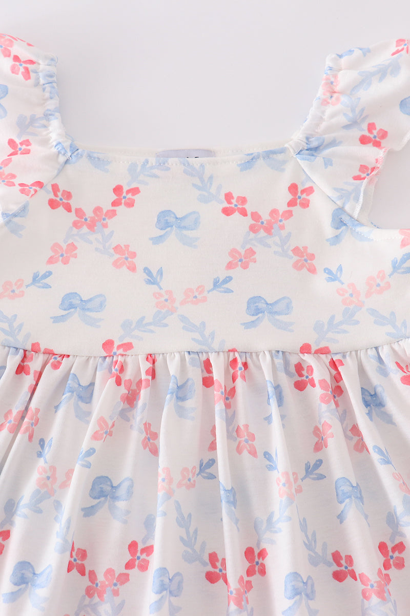Blue bow lattice print mom&me dress - Aaria Tees Aaria Tees