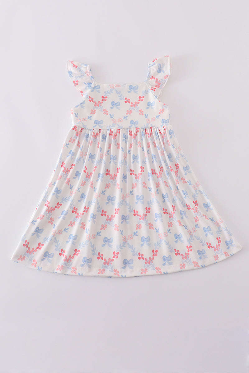 Blue bow lattice print mom&me dress - Aaria Tees Aaria Tees