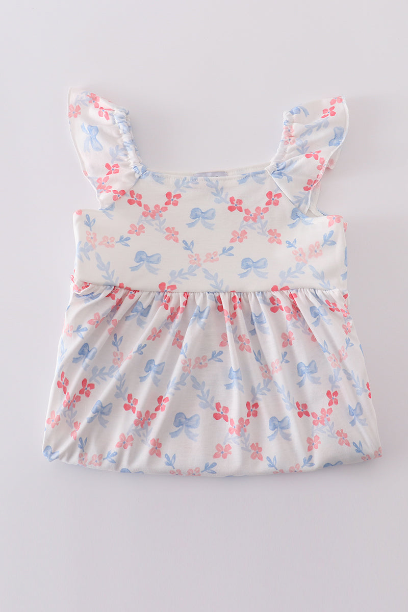 Blue bow lattice print mom&me dress - Aaria Tees Aaria Tees