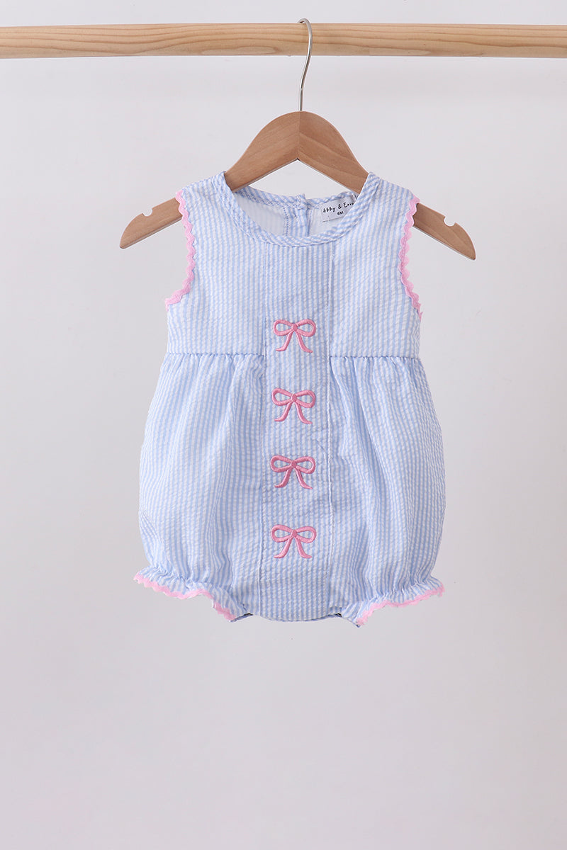 Blue Bow Embroidered Stripe Bubble - Aaria Tees Aaria Tees