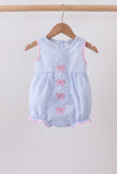 Blue Bow Embroidered Stripe Bubble - Aaria Tees Aaria Tees