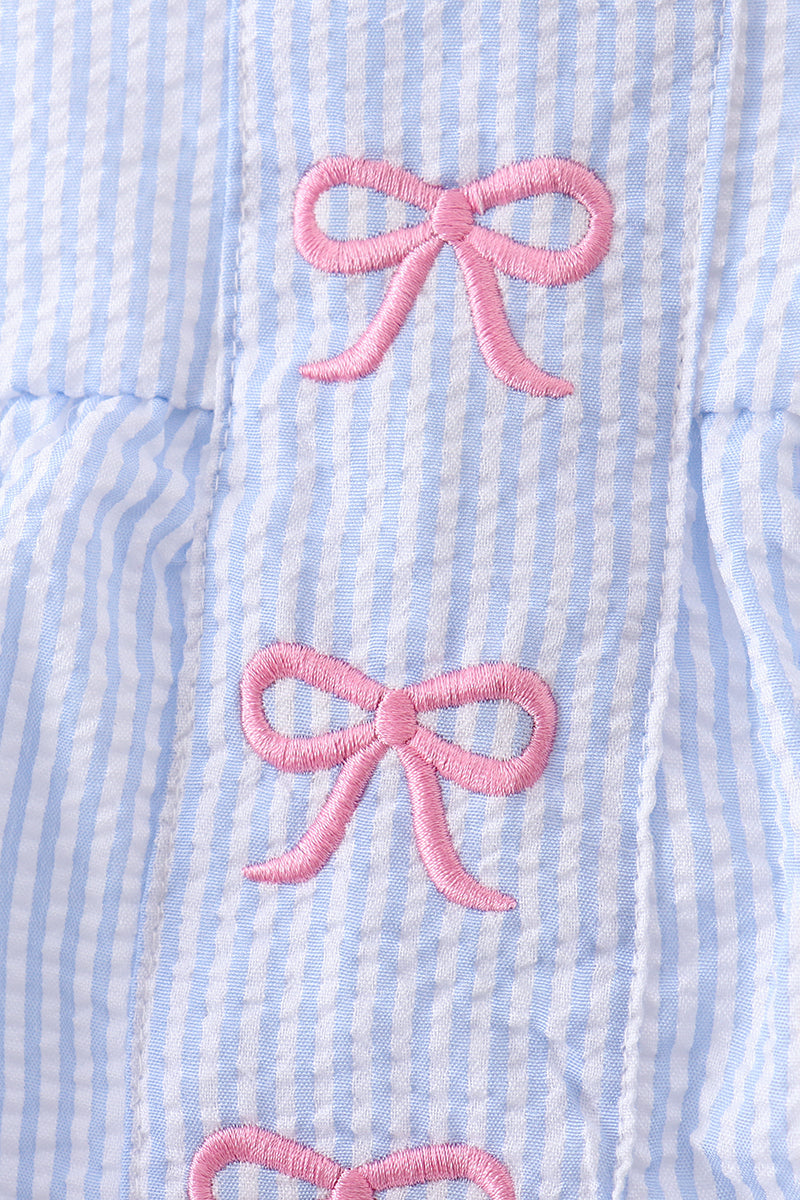 Blue Bow Embroidered Stripe Bubble - Aaria Tees Aaria Tees