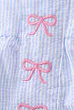 Blue Bow Embroidered Stripe Bubble - Aaria Tees Aaria Tees