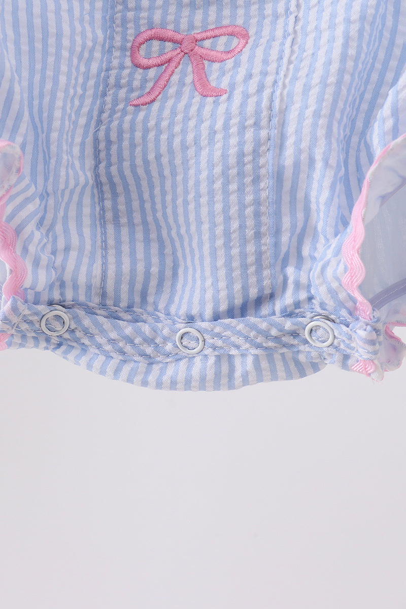 Blue Bow Embroidered Stripe Bubble - Aaria Tees Aaria Tees