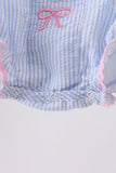Blue Bow Embroidered Stripe Bubble - Aaria Tees Aaria Tees