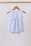 Blue Bow Embroidered Stripe Bubble - Aaria Tees Aaria Tees