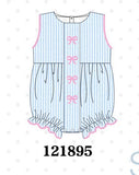 Blue Bow Embroidered Stripe Bubble Aaria Tees