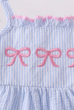 Blue Bow Embroidered Stripe Ruffle Dress - Aaria Tees Aaria Tees