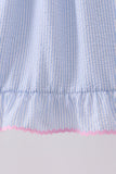 Blue Bow Embroidered Stripe Ruffle Dress - Aaria Tees Aaria Tees