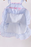 Blue Bow Embroidered Stripe Ruffle Dress - Aaria Tees Aaria Tees