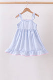 Blue Bow Embroidered Stripe Ruffle Dress - Aaria Tees Aaria Tees
