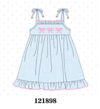 Blue Bow Embroidered Stripe Ruffle Dress Aaria Tees