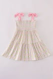 Pink lemon print bow smocked tiered mom&me dress - Aaria Tees Aaria Tees