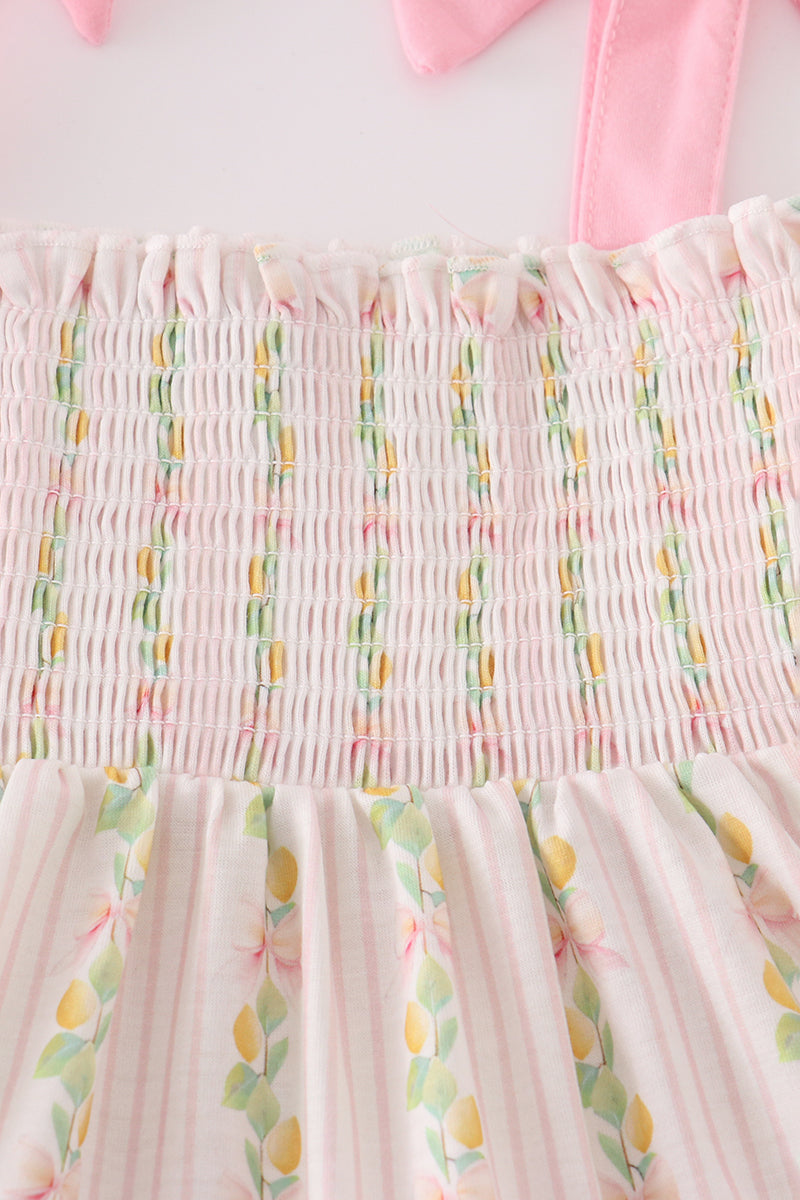 Pink lemon print bow smocked tiered mom&me dress - Aaria Tees Aaria Tees