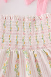Pink lemon print bow smocked tiered mom&me dress - Aaria Tees Aaria Tees