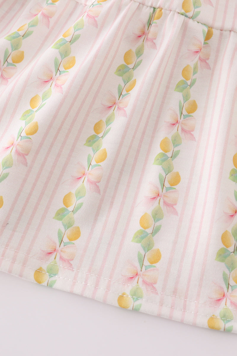 Pink lemon print bow smocked tiered mom&me dress - Aaria Tees Aaria Tees