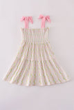 Pink lemon print bow smocked tiered mom&me dress - Aaria Tees Aaria Tees