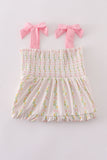 Pink lemon print bow smocked tiered mom&me dress - Aaria Tees Aaria Tees