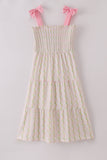 Pink lemon print bow smocked tiered mom&me dress - Aaria Tees Aaria Tees