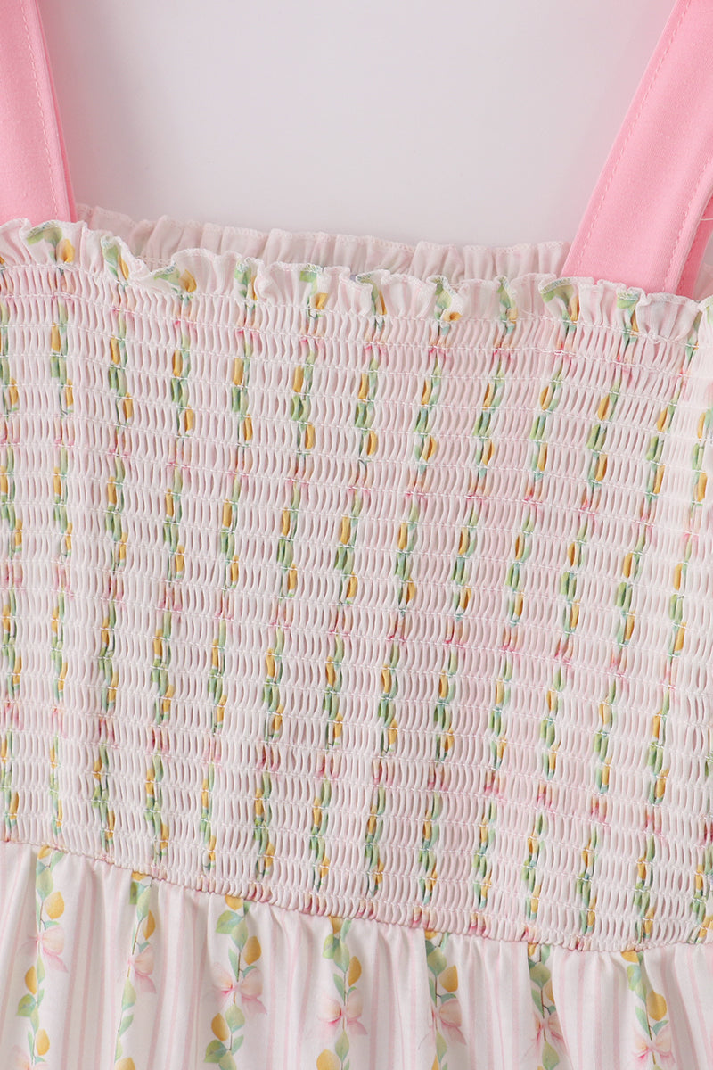 Pink lemon print bow smocked tiered mom&me dress - Aaria Tees Aaria Tees