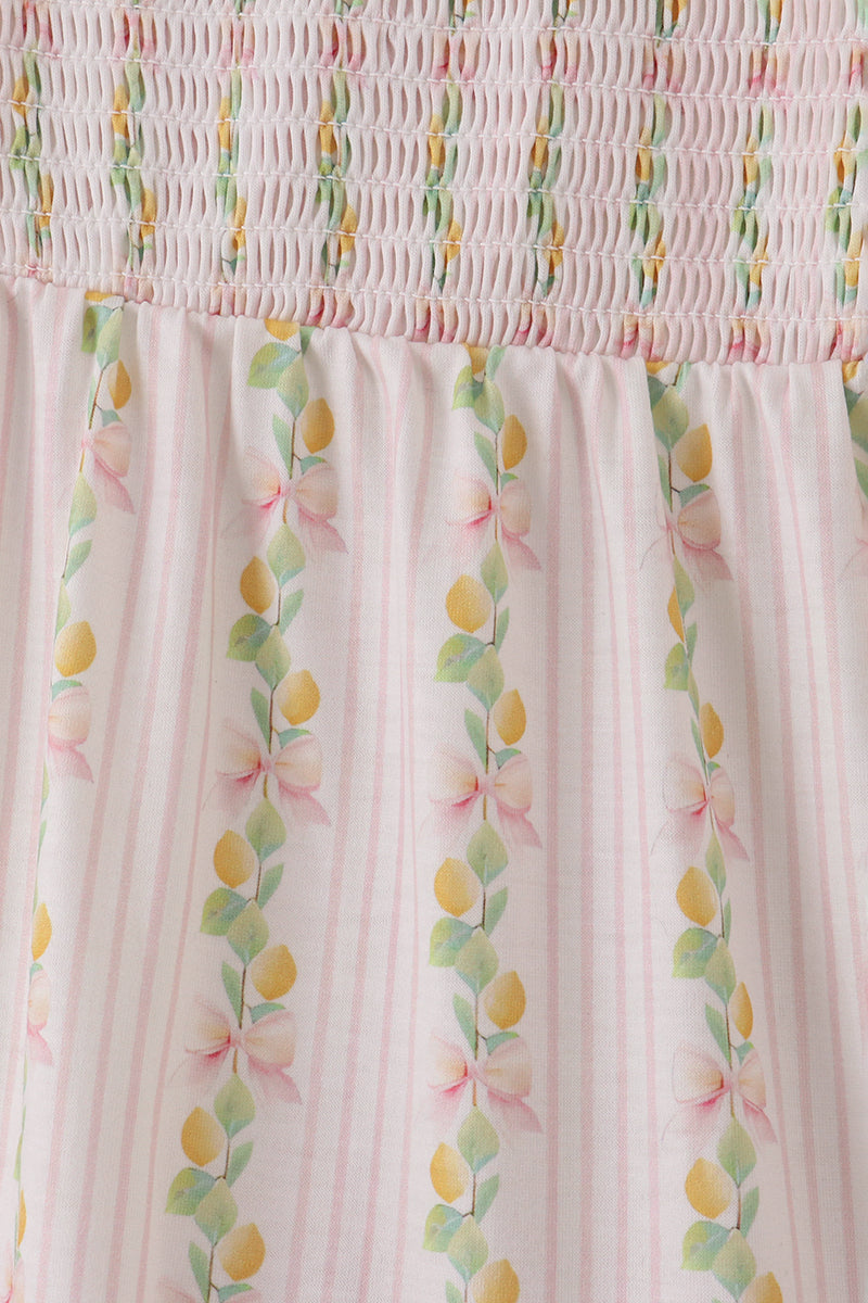Pink lemon print bow smocked tiered mom&me dress - Aaria Tees Aaria Tees