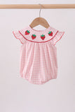 Pink strawberry embroidery gingham bubble - Aaria Tees Aaria Tees