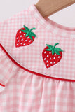 Pink strawberry embroidery gingham bubble - Aaria Tees Aaria Tees