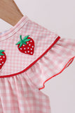 Pink strawberry embroidery gingham bubble - Aaria Tees Aaria Tees