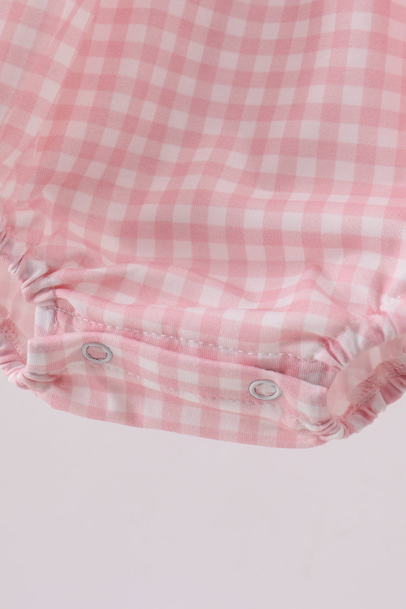 Pink strawberry embroidery gingham bubble - Aaria Tees Aaria Tees