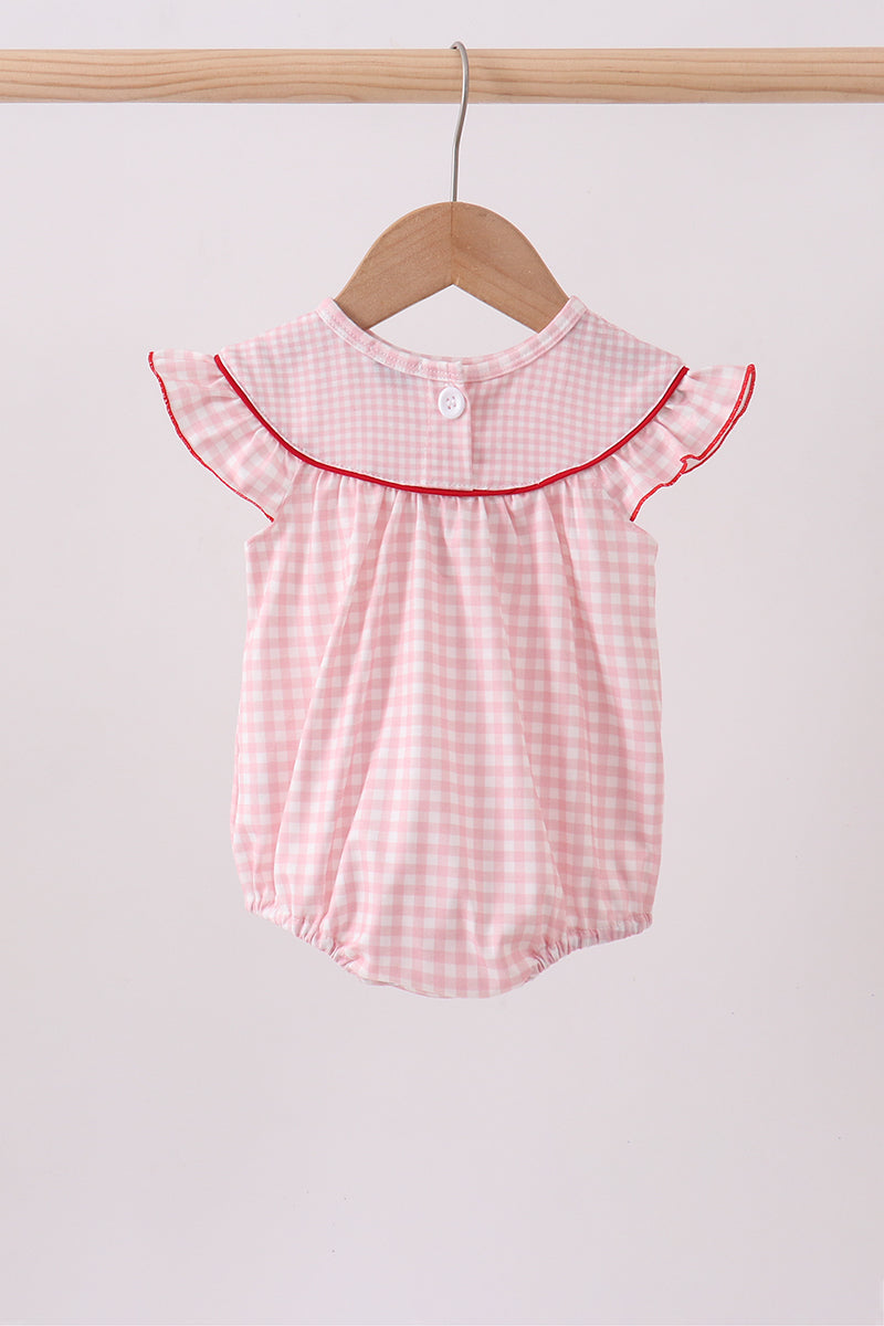 Pink strawberry embroidery gingham bubble - Aaria Tees Aaria Tees
