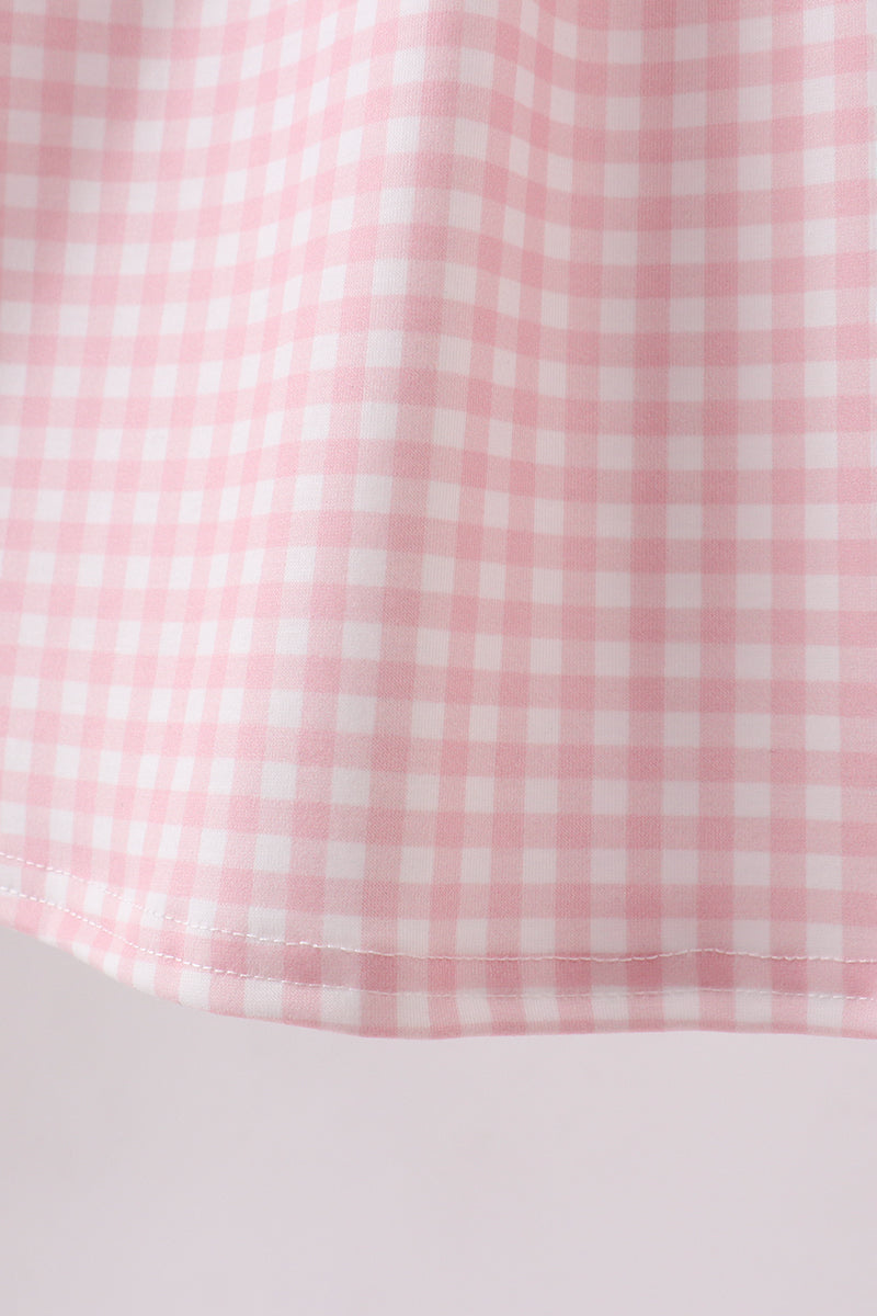 Pink strawberry embroidery gingham dress - Aaria Tees Aaria Tees