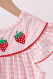 Pink strawberry embroidery gingham dress - Aaria Tees Aaria Tees