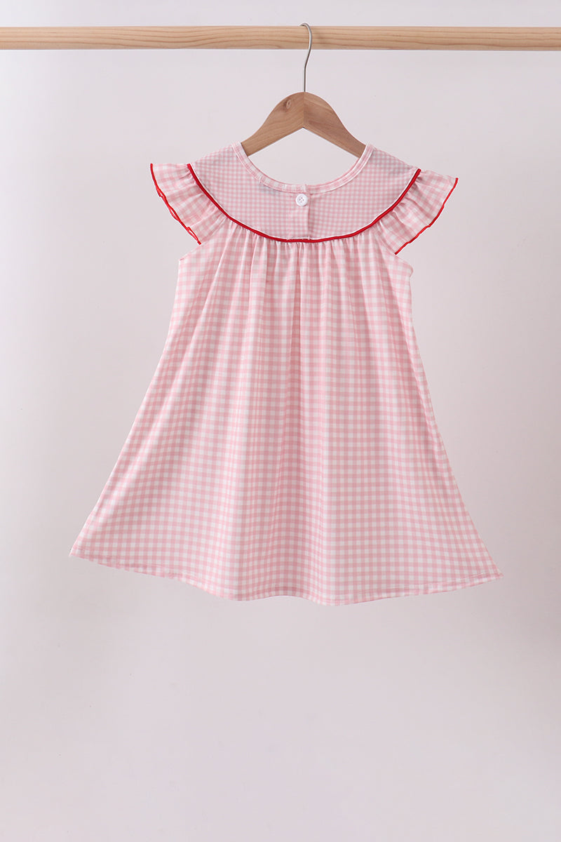 Pink strawberry embroidery gingham dress - Aaria Tees Aaria Tees