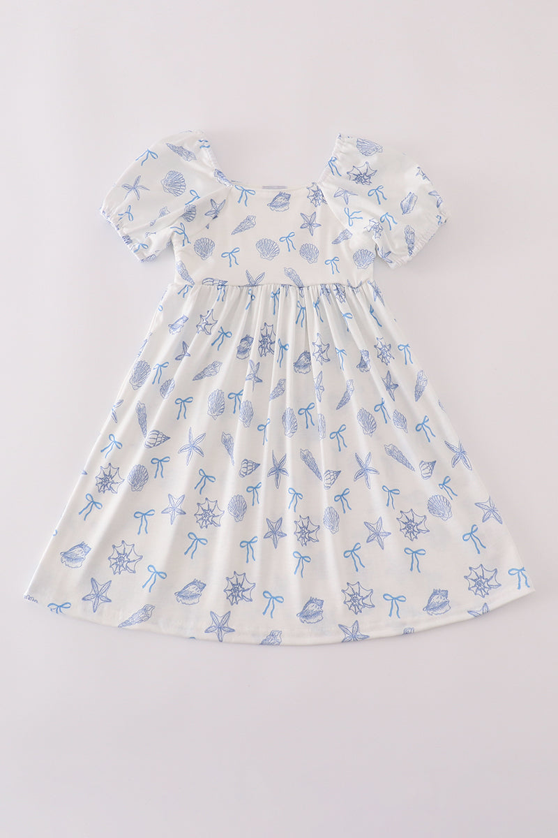 Blue seashell bow mom&me dress - Aaria Tees Aaria Tees