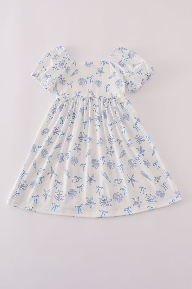 Blue seashell bow mom&me dress - Aaria Tees Aaria Tees