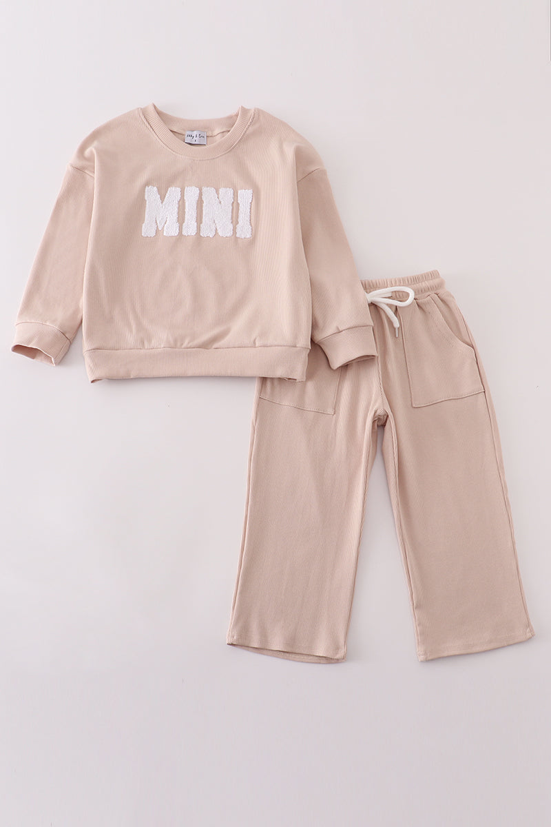 Cream MINI french knot pants set - Aaria Tees Aaria Tees