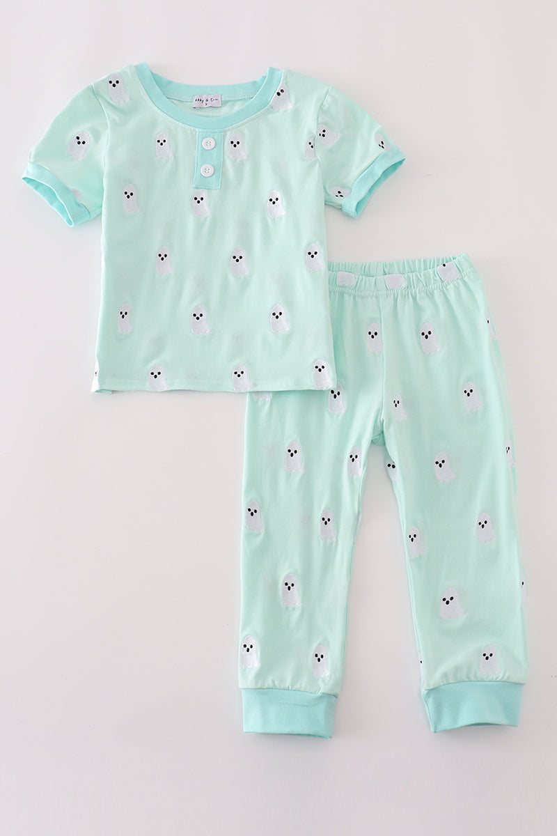 Green ghost embroidery pajamas set - Aaria Tees