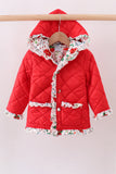 Red floral print ruffle quilted jacket - Aaria Tees Aaria Tees