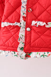 Red floral print ruffle quilted jacket - Aaria Tees Aaria Tees